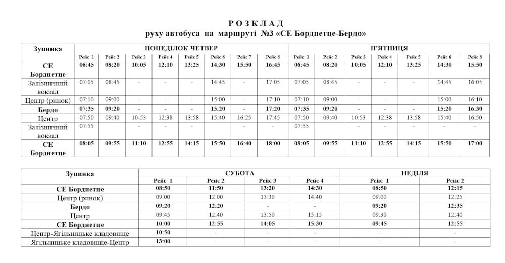 Розклад руху автобус №3